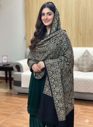 The Azure Bloom: Superfine Embroidered Marina Shawl