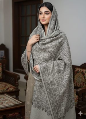 The Azure Bloom: Superfine Embroidered Marina Shawl