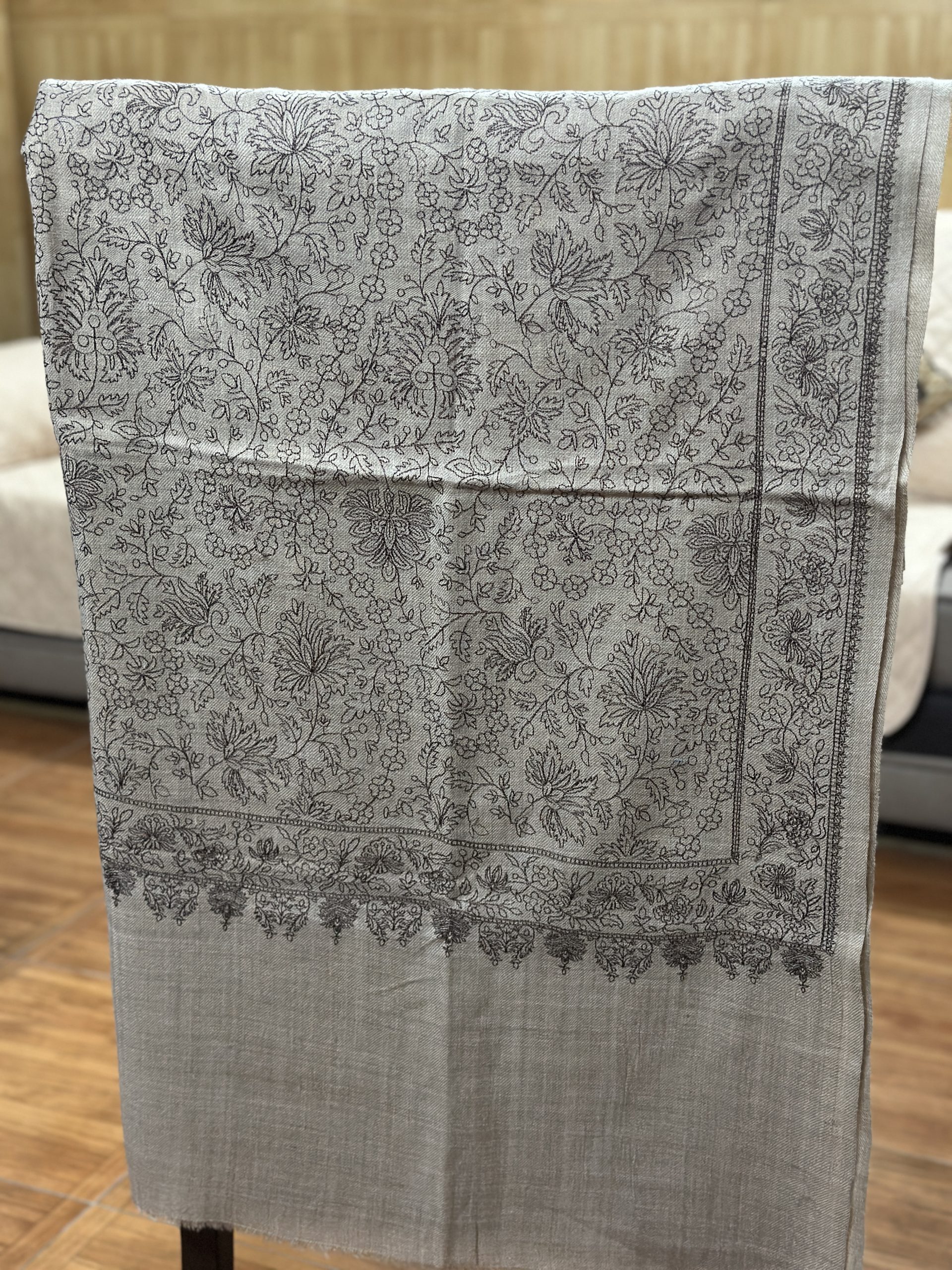 The Azure Bloom: Superfine Embroidered Marina Shawl - Image 3