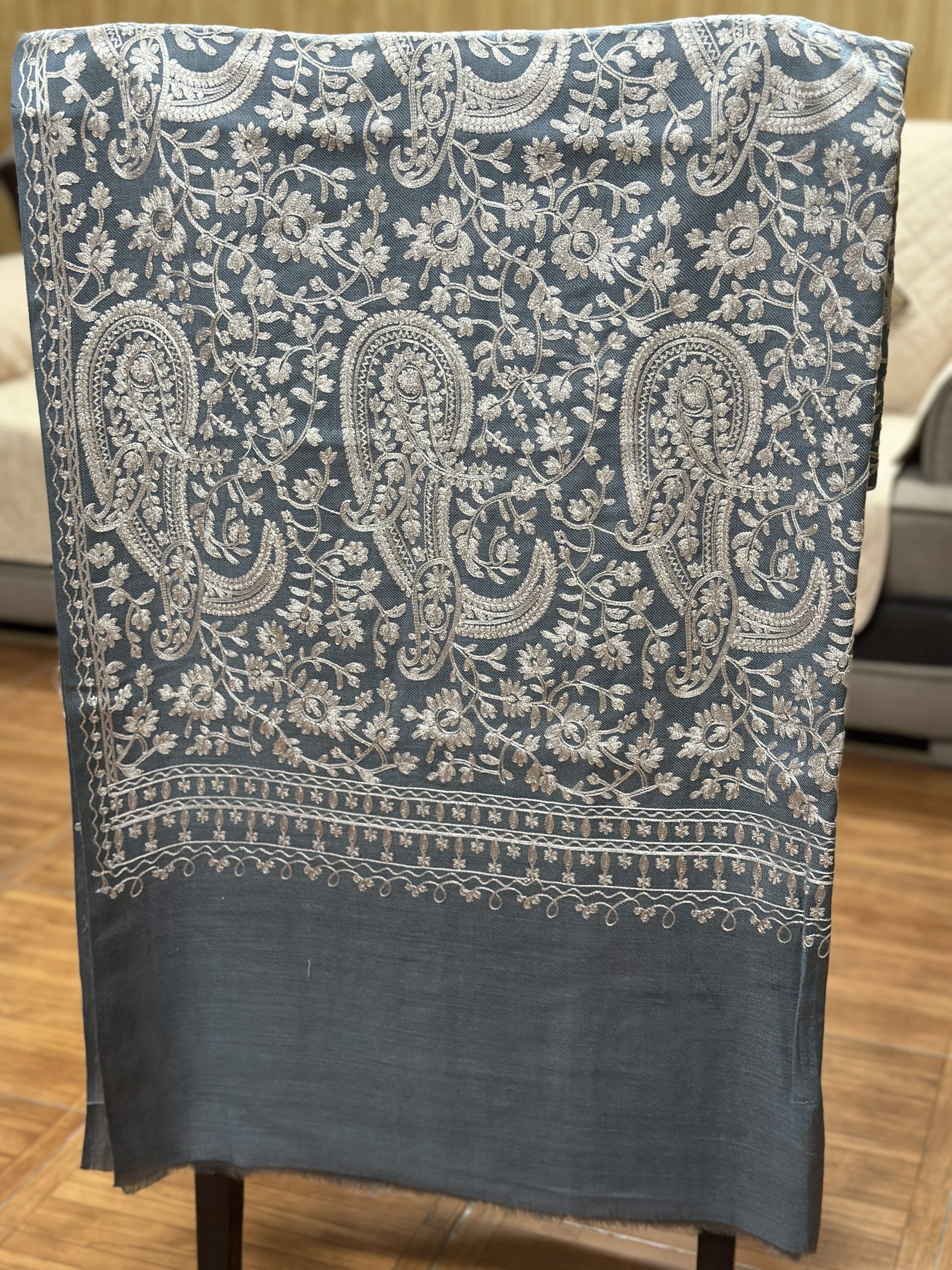 The Azure Bloom: Superfine Embroidered Marina Shawl - Image 3