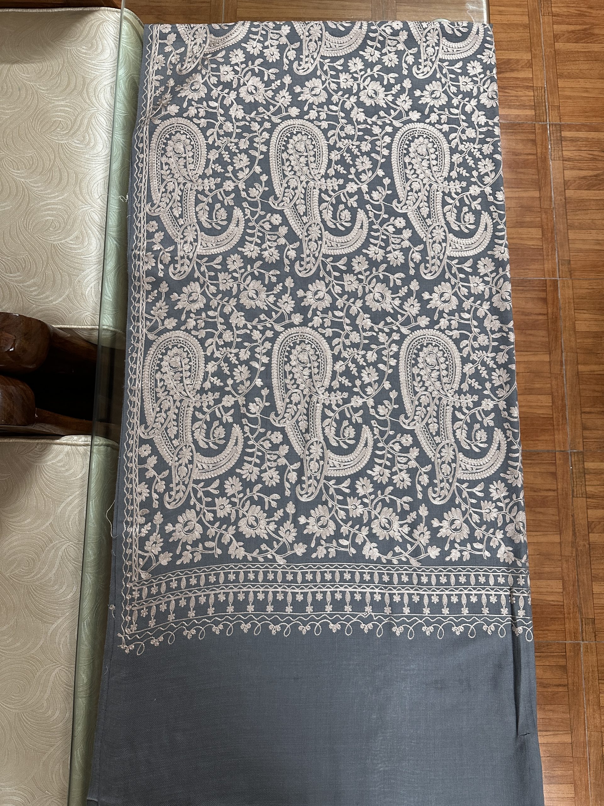 The Azure Bloom: Superfine Embroidered Marina Shawl - Image 2