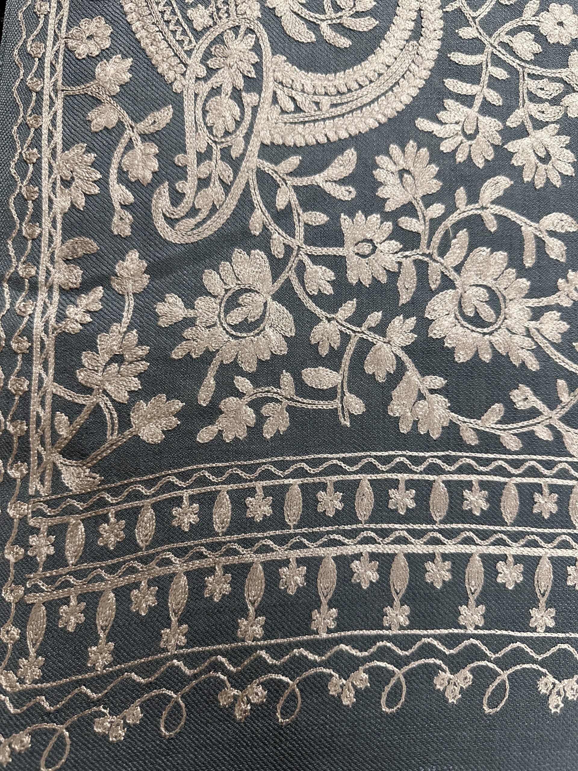 The Azure Bloom: Superfine Embroidered Marina Shawl - Image 4