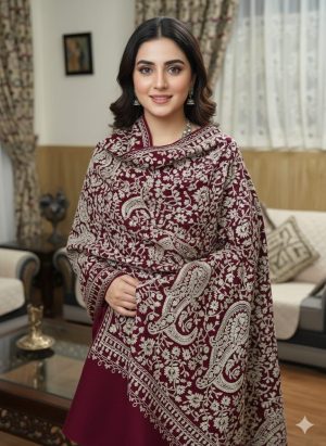 The Azure Bloom: Superfine Embroidered Marina Shawl