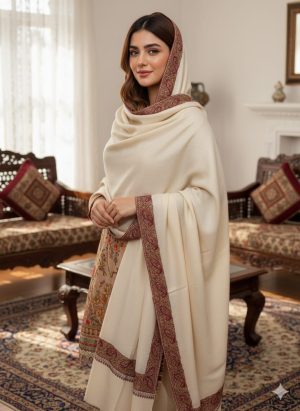 Super Fine Pashmina with Medium Border Hand Embroidery