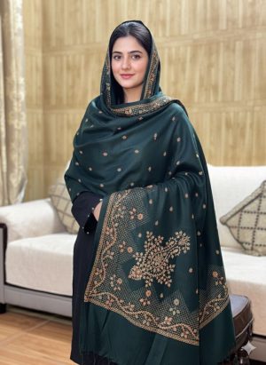 Deep Elegance: The Bottle Green Marina Shawl with Sui Karhai