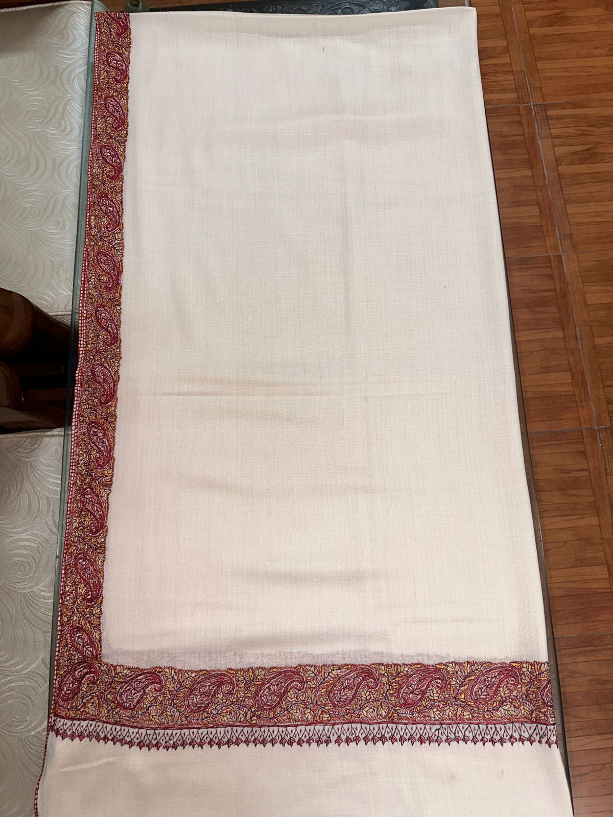 Super Fine Pashmina with Medium Border Hand Embroidery - Image 6