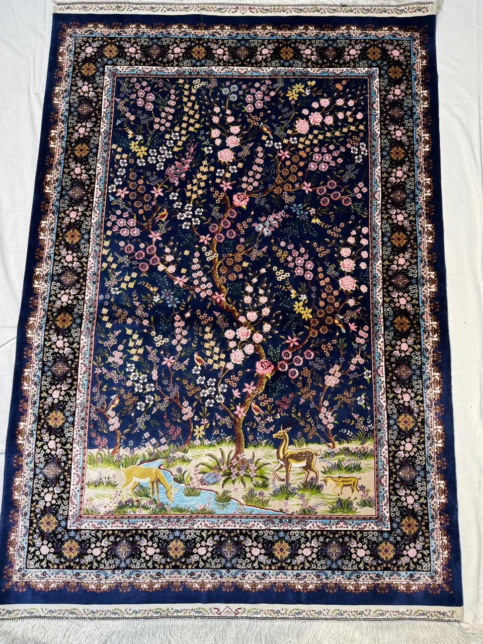 Iran made silk Carpet 100% fine silk, Dimension: 3X5 feet, Double knot with 1500 Reads. Hand and Machine, Made in Iran. - Image 3