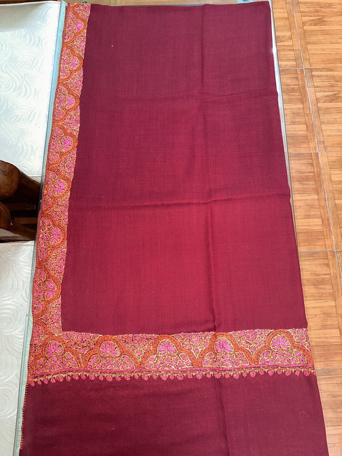 Super Fine Pashmina with Medium Border Hand Embroidery - Image 4