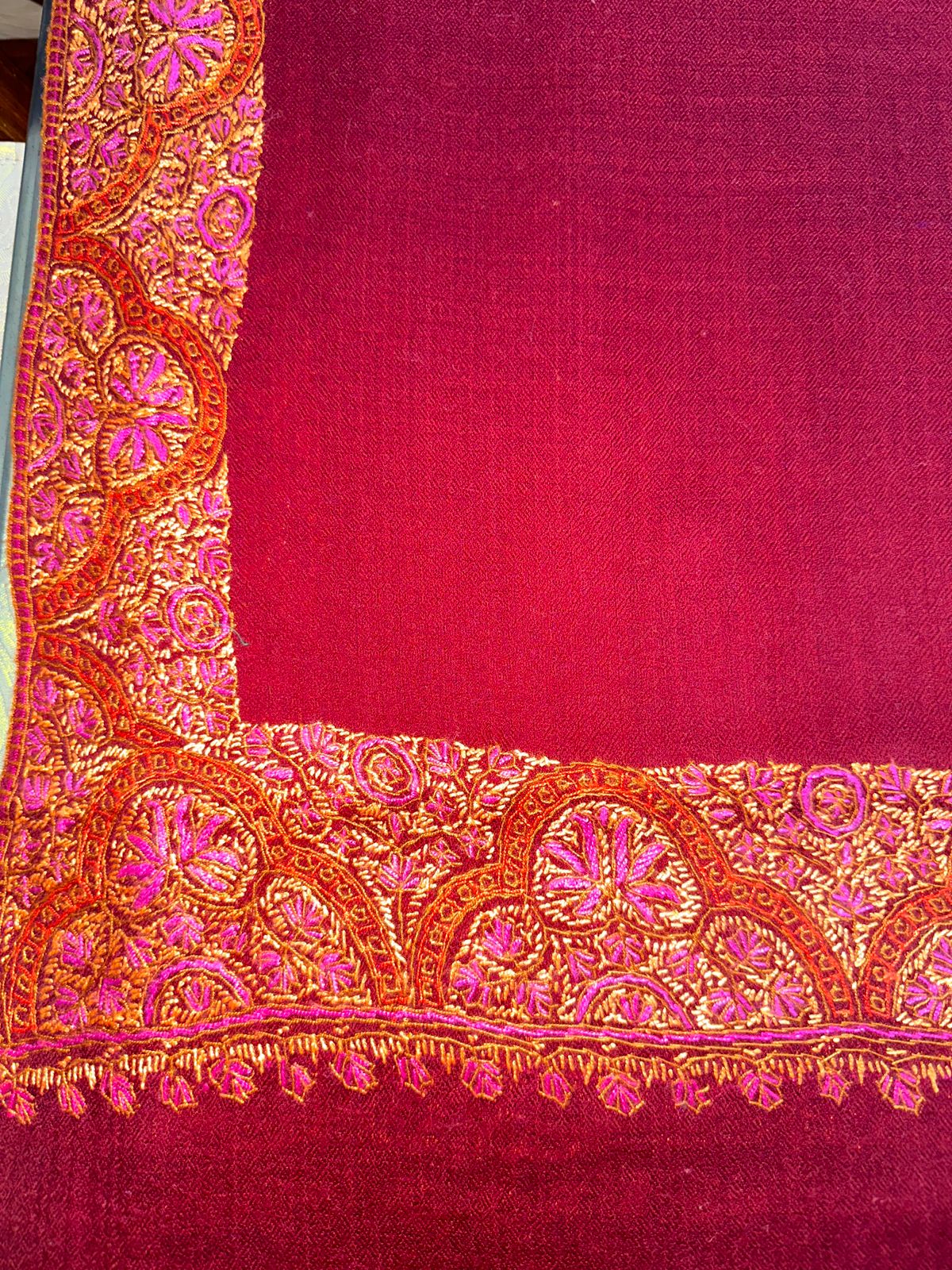 Super Fine Pashmina with Medium Border Hand Embroidery - Image 3