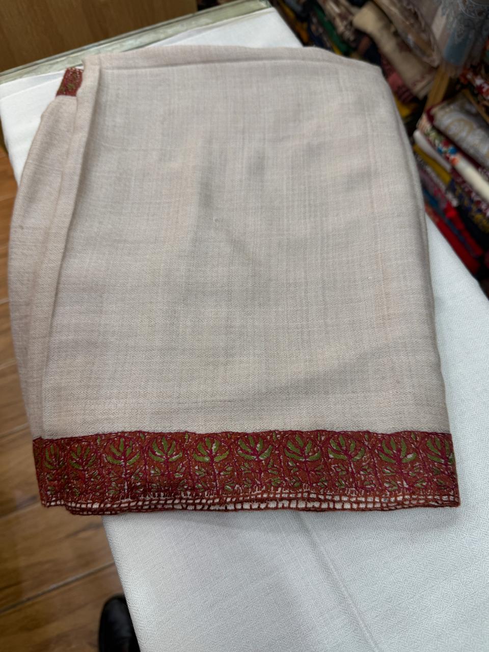 Super Fine Pashmina with Medium Border Hand Embroidery - Image 2