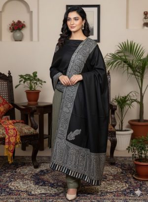 Understated Grandeur: Black Pashmina Shawl with Fine Kaani Border
