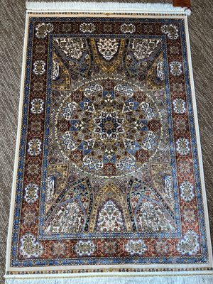 Semi Handmade Pure silk Iranian Carpet