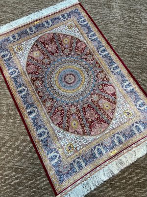 Semi Handmade Pure silk Iranian Carpet